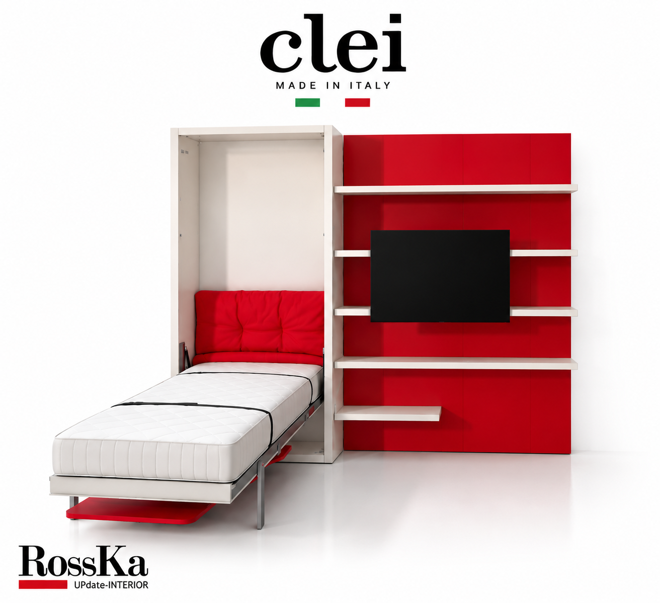 Clei Wandbett mit rotem Akzent